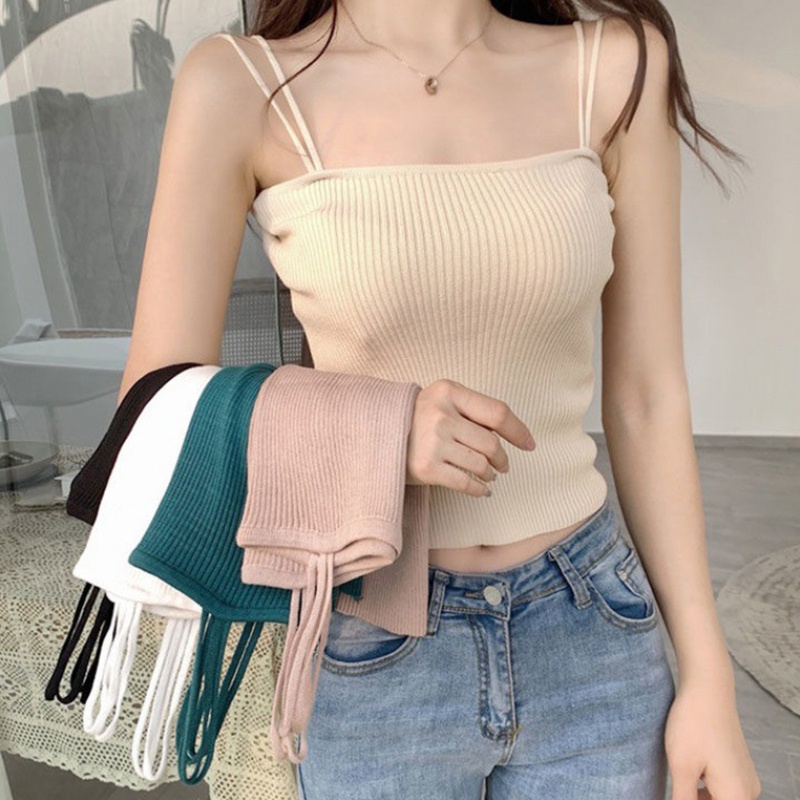 Brroa Áo Hai Dây Dệt Kim Màu Trơn Phong Cách Hàn Quốc Cho Nữ