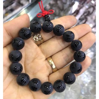 VÒNG TAY ĐÁ NHÁM ẤN ĐỘ KHẮC CHÚ OHMANI PADME HUM 12LY-MAY MẮN