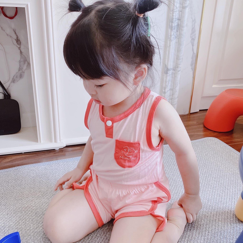 [SALE] Bộ Ba Lỗ Cho Bé Trai, Bé Gái KIMCHIBABY Vải Thun Lạnh Túi Ngực Cổ Viền, Đồ Bộ Cho Bé Mặc Nhà KW2213