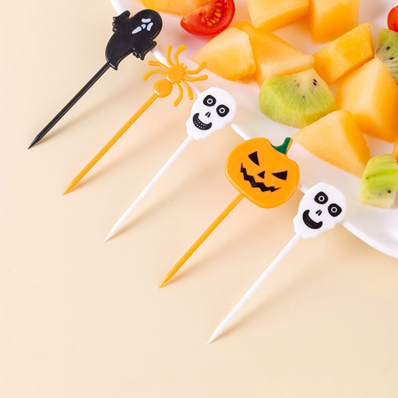 Set 10 Nĩa Ăn Tráng Miệng Bằng Nhựa Họa Tiết Hoạt Hình Phong Cách Halloween