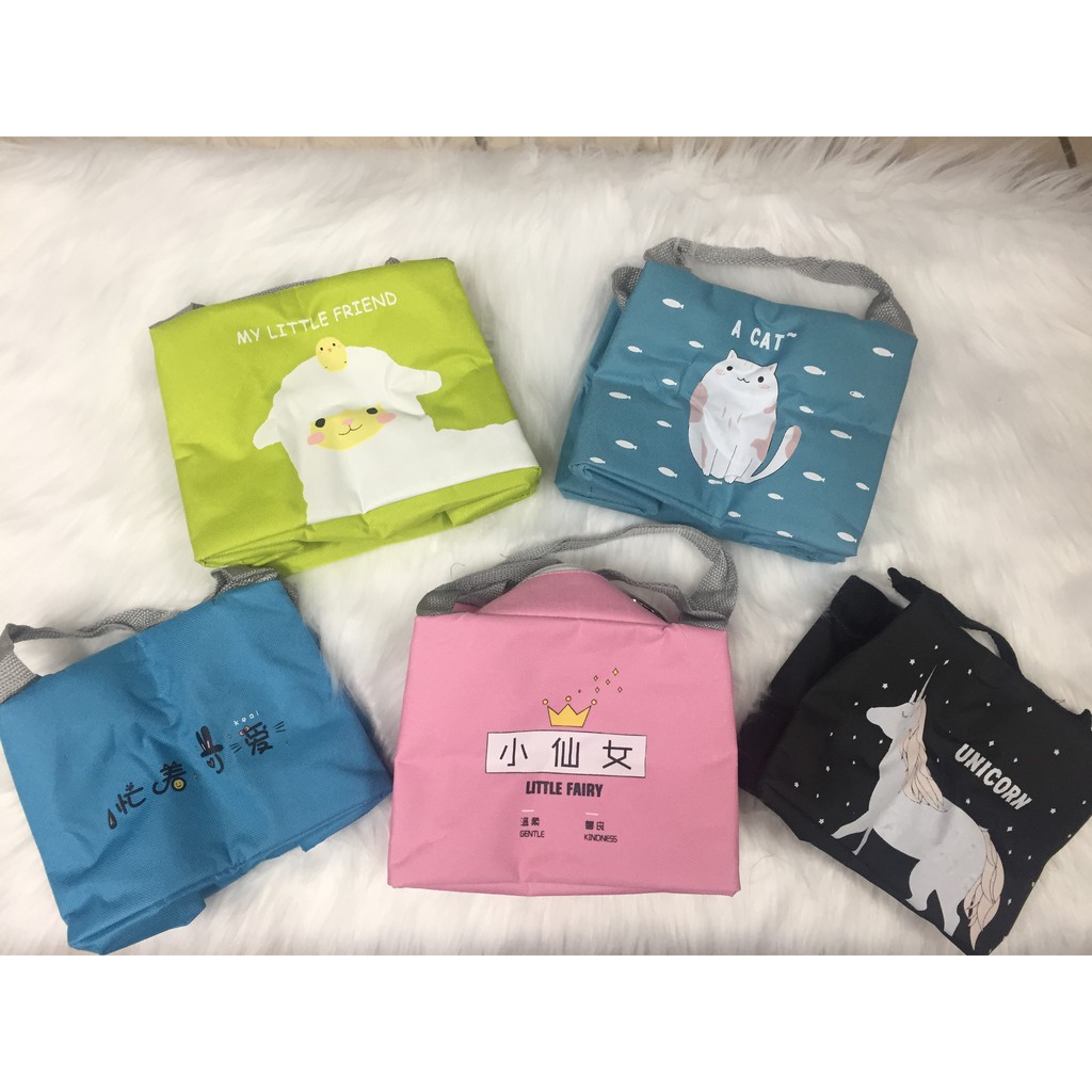 Combo túi giữ nhiệt hình gấu cute + hộp cơm lúa mạch 3 ngăn