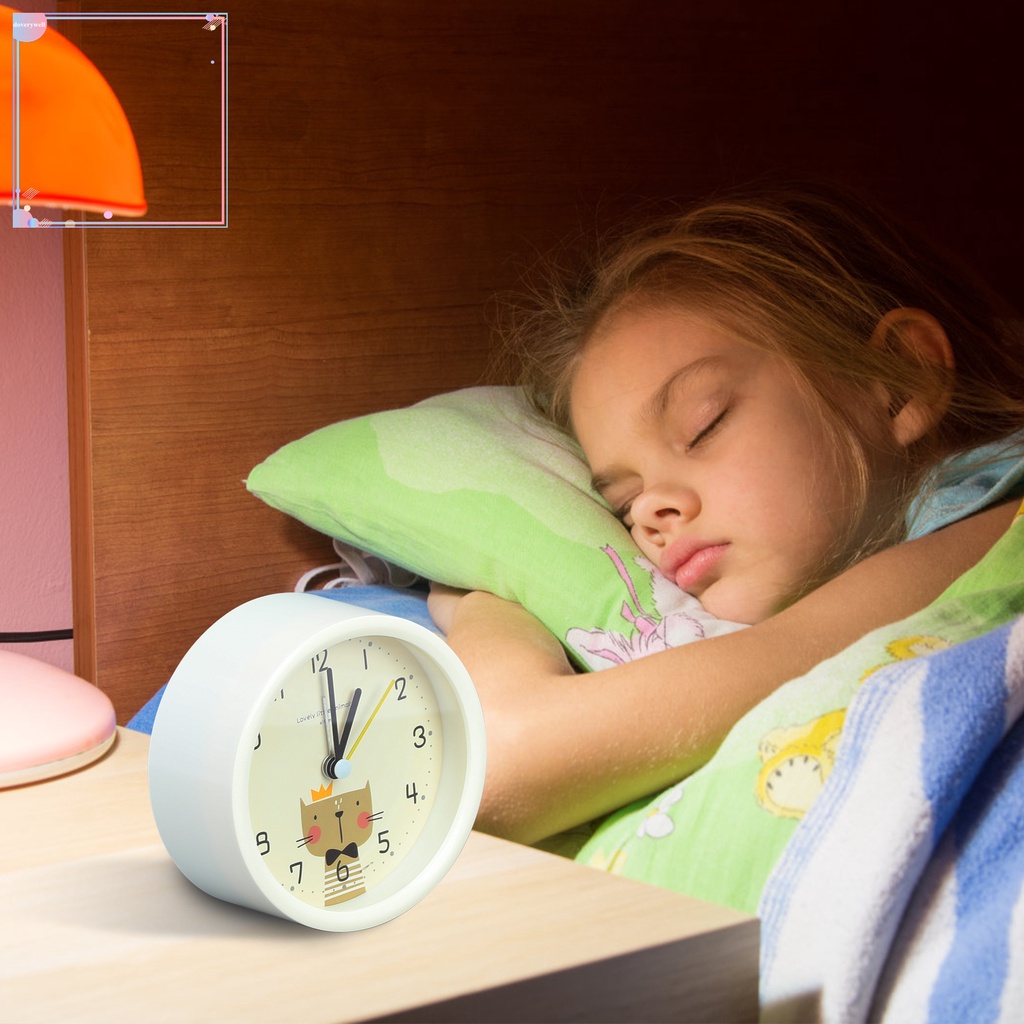 Đồng Hồ Báo Thức Để Bàn Không Gây Ồn Có Đèn Ngủ Họa Tiết Hoạt Hình Dễ Thương Cho Bé