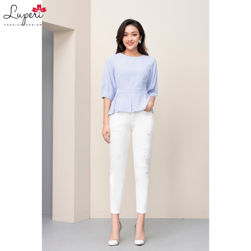 Áo Sơ Mi Nữ Kiểu Tay Lửng Có Bo Eo LUPERI LFSM1181 Chất Liệu Tơ Sống Cao Cấp Cho Nữ Công Sở