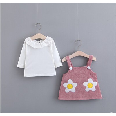 ☀ sunny ღ Set đầm hoa kèm yếm nhung xinh xắn cho bé gái