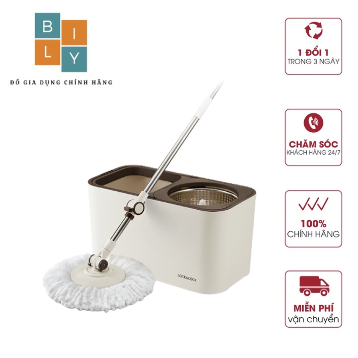 Bộ Lau Nhà Xoay Tay Lock&Lock Dual Bucket Spin Mop ETM478 (1 thùng giặt, 1 cây, 2 bông lau)