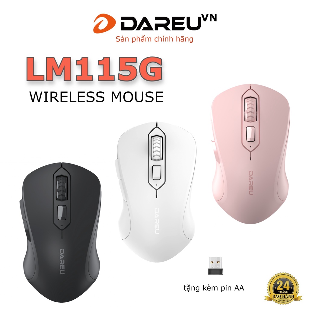 Chuột không dây DAREU LM115G WHITE - bh 24 tháng