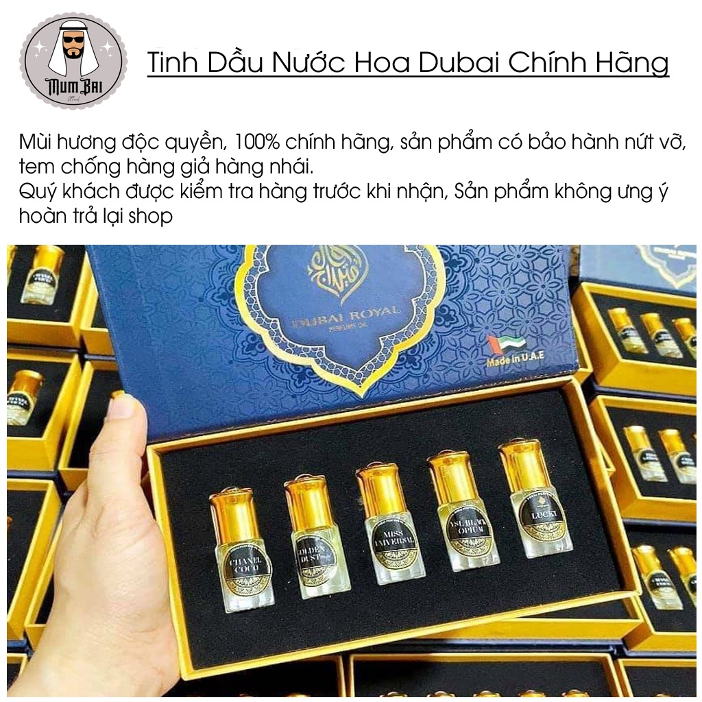 Tinh dầu nước hoa dubai mini dạng lăn 5ml chính hãng, Set 5 chai tinh dầu dubai lưu hương lâu, Hương thơm sang trọng