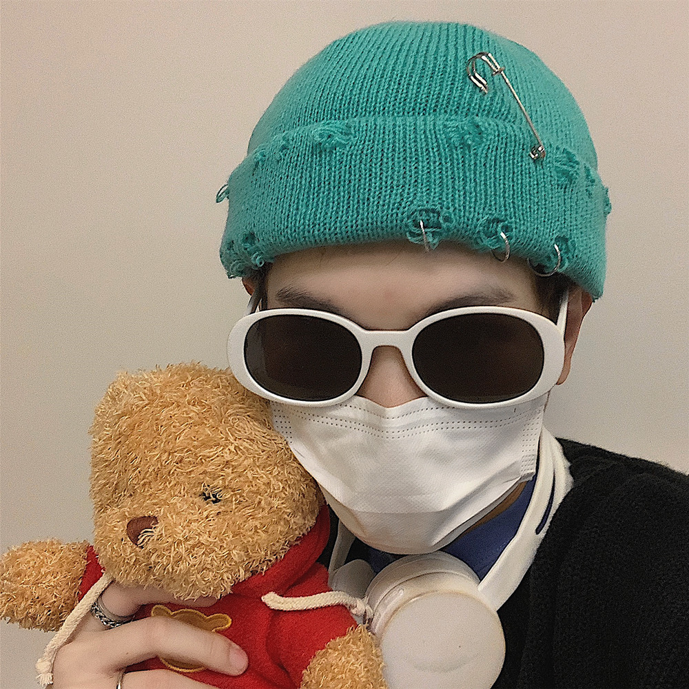 Mũ len dệt kim thiết kế ghim cài thời trang đường phố cá tính