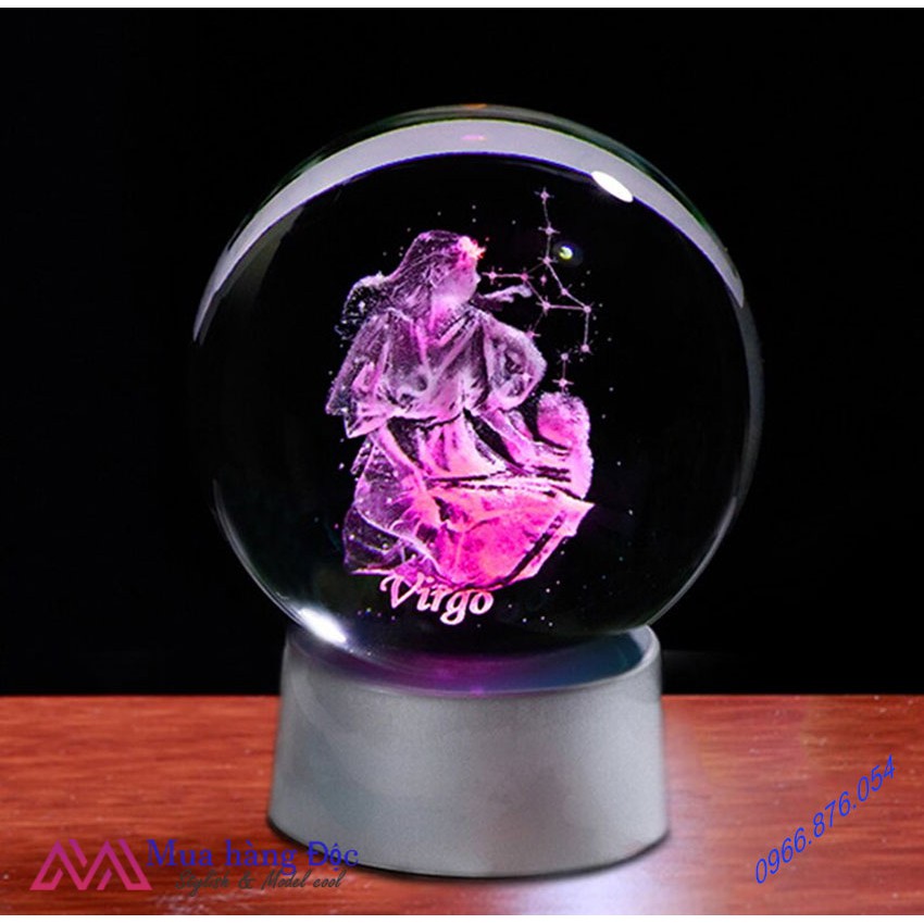 Quà Tặng Sinh Nhật 🎁 🎁 🎁 Quả Cầu Pha Lê Virgo Crystal Ball 3D Laser Cung Xử Nữ
