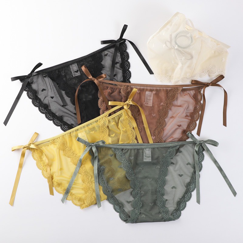 Quần Lót Nữ Ren Sexy dây buộc nơ phối họa tiết trái tim mã 3999