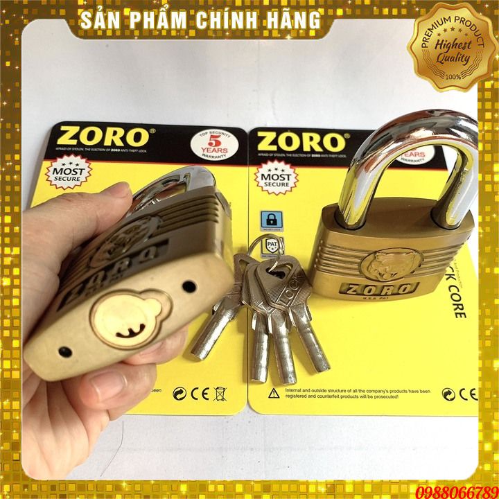 Khóa cao cấp ZORO 6 phân,đầu cọp,chìa muỗng⚡FREE SHIP⚡Công nghệ Mỹ:chống cưa-chống cắt-chống đục-chống cháy-chống nước