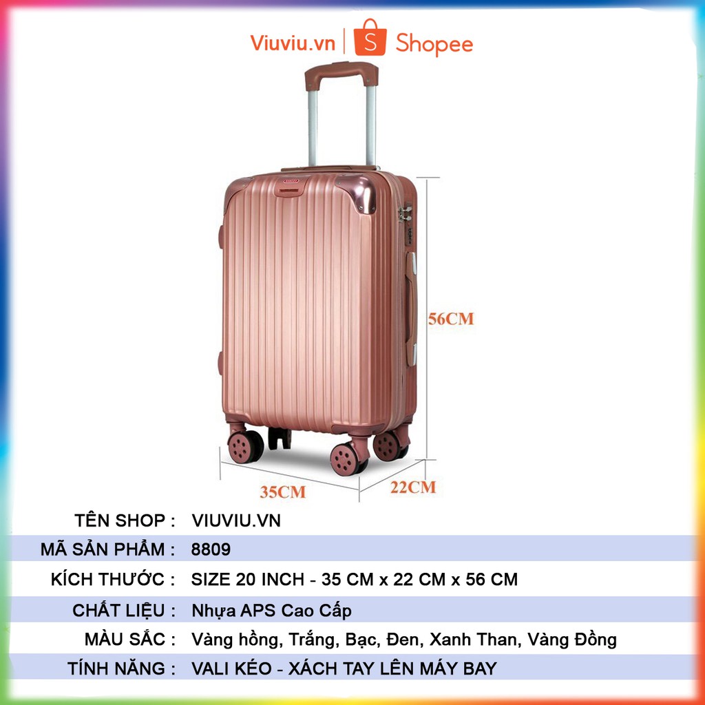 Vali Giá Rẻ Size 20 Inch Valy Kéo Nhựa Du Lịch Bền Đẹp Cao Cấp Chống Nước Chống Trộm Bảo Hành 5 Năm Bamozo 8809