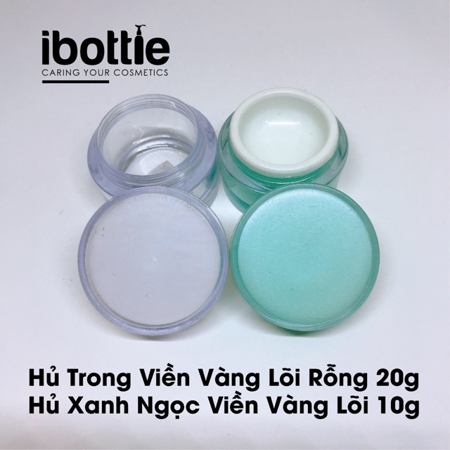 Hủ trong viền vàng 20gr và hủ xanh ngọc viền vàng 10gr