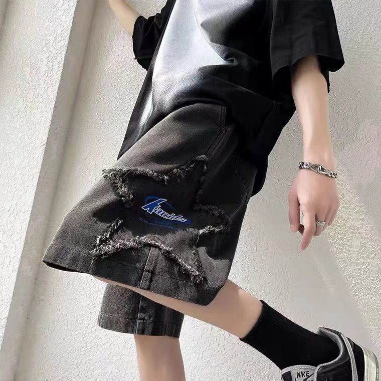 Quần Short Denim Mỏng Thời Trang Đường Phố Mỹ Cá Tính Cho Nam