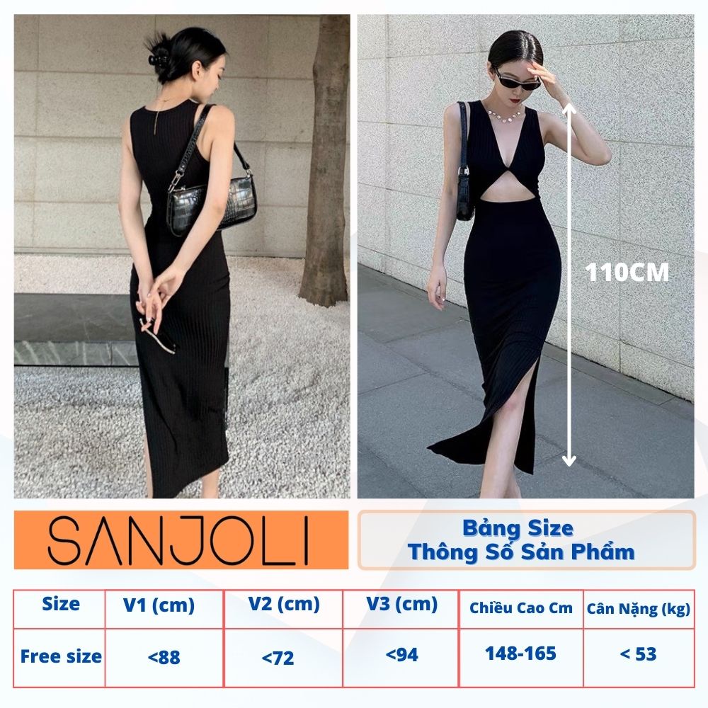 Váy Len Body Maxi SANJOLI Đầm Dự Tiệc Nữ Ôm Sexy Hở Lưng Dáng Dài Thiết Kế Xẻ Tà Xoắn Nơ Đi Chơi Màu Đen VD068