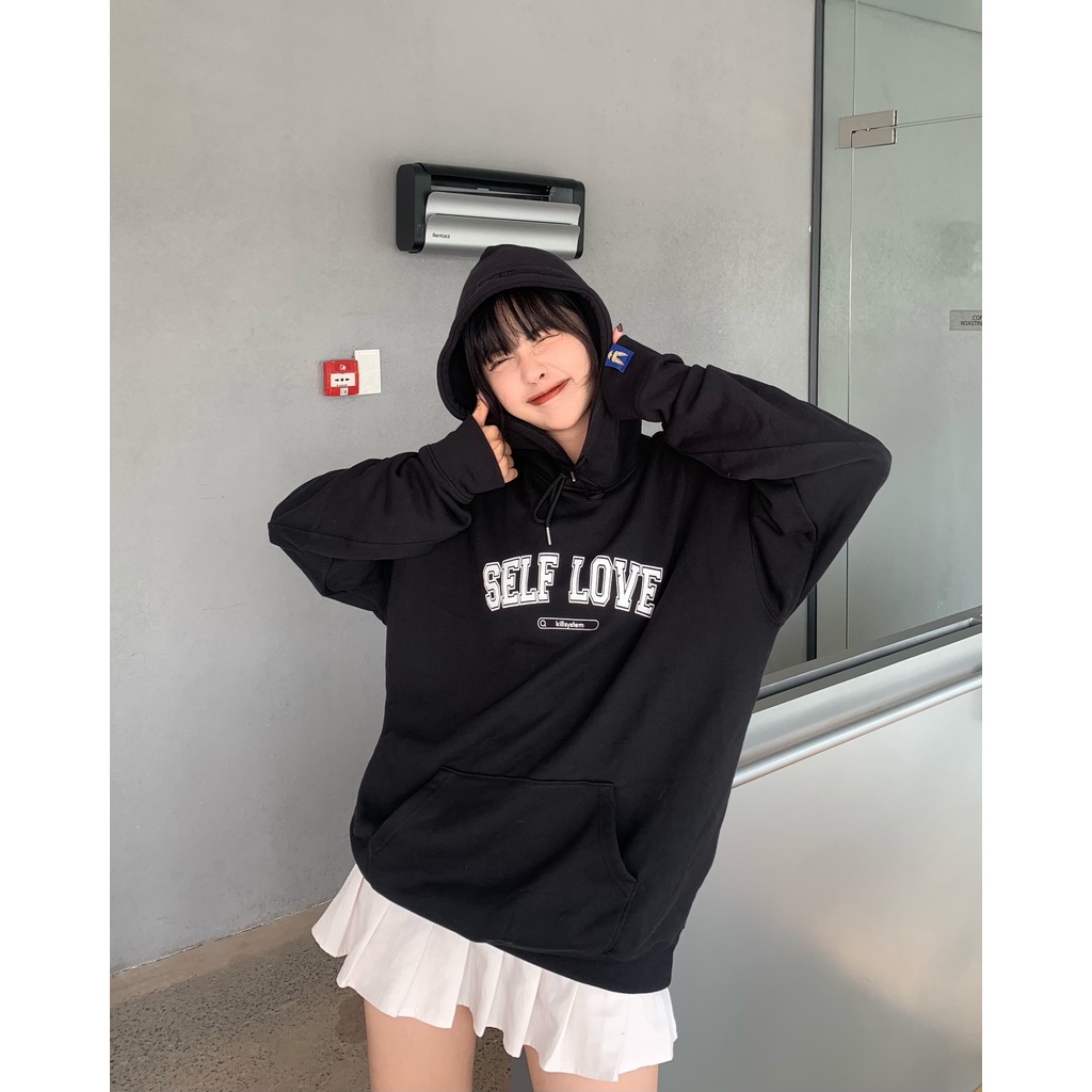 Áo khoác hoodie Kill System Selflove oversize có nón nam nữ, vải nỉ bông chân cua, nhiều màu phong cách unisex