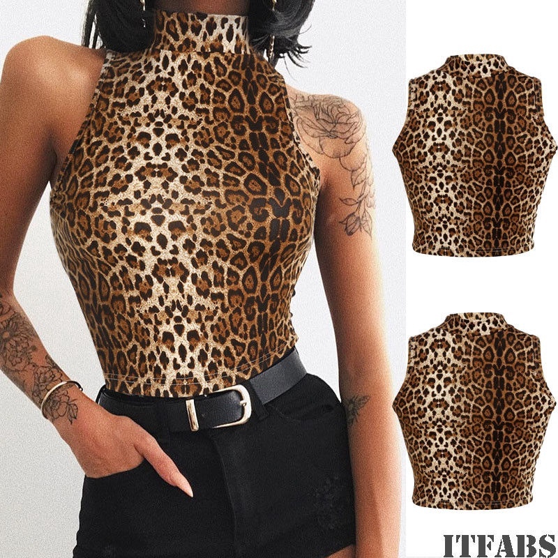 Áo ngắn họa tiết da báo không tay cho nữ | BigBuy360 - bigbuy360.vn