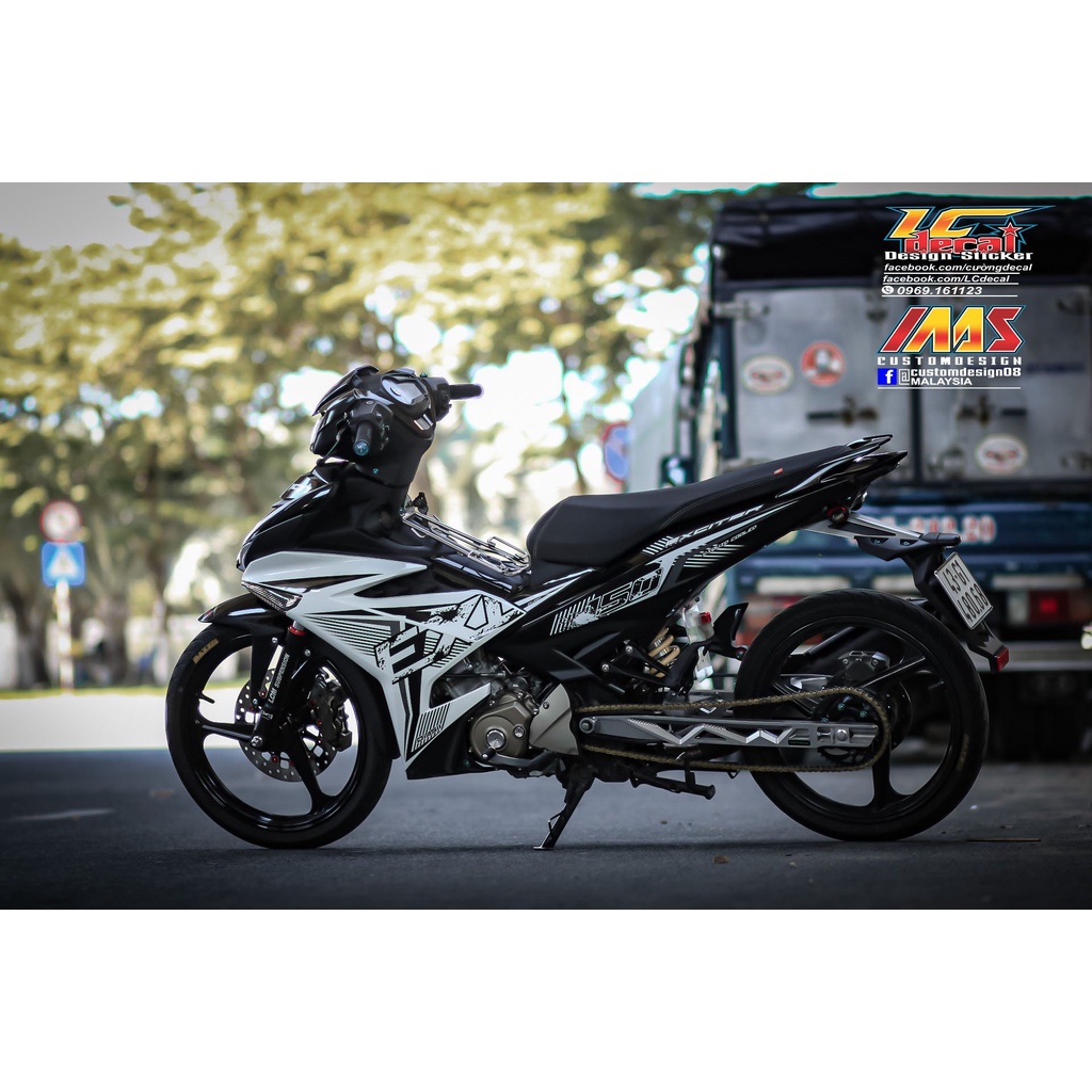Tem rời exciter 150 trắng đen chữ ex , tem 3 lớp cáo cấp bao bay màu