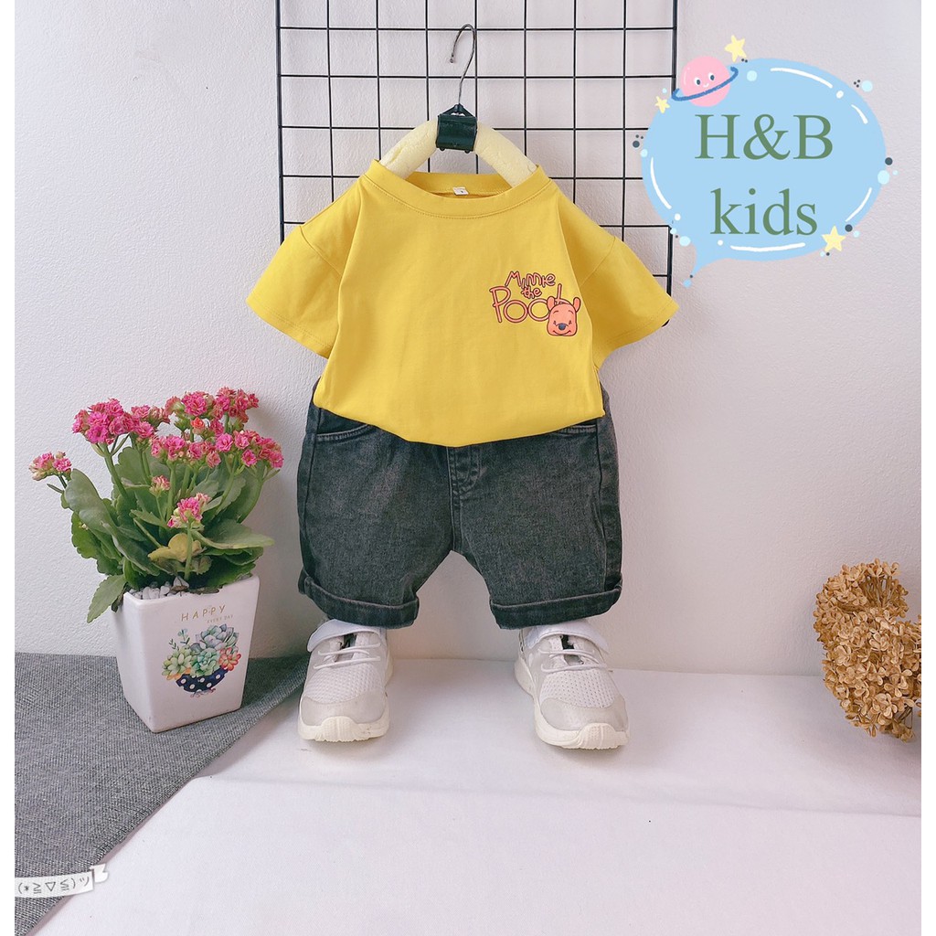 Bộ Gấu Pooh 3 Màu Phối Jean Lửng Dày Dặn Cực Hot Cho Bé 8-20Kg V271- NamKidShop