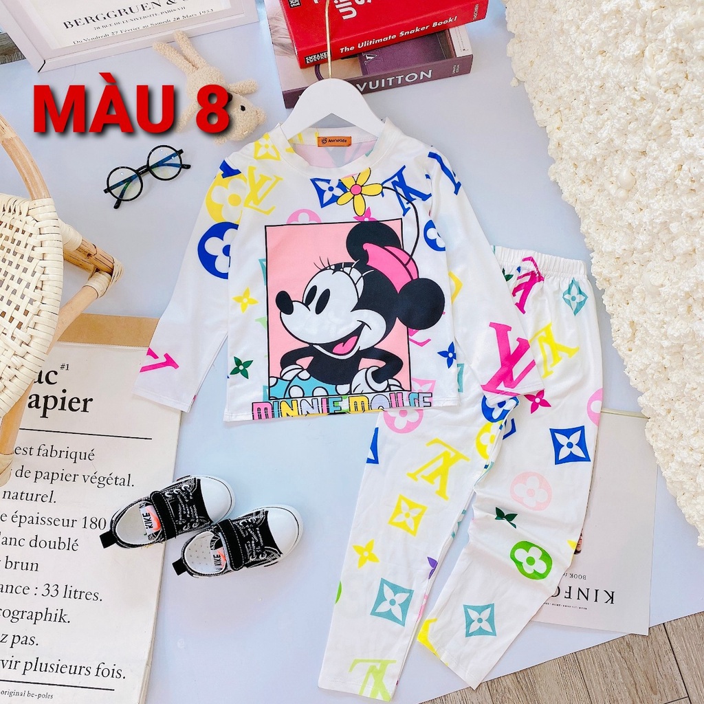 Bộ quần áo bé gái thun dài tay in 3D co giãn từ 8-18kg