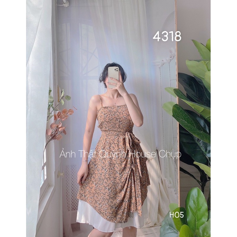 [ Ảnh thật shop chụp ] Đầm 2 dây, thắt nơ eo phối tà trắng🌸