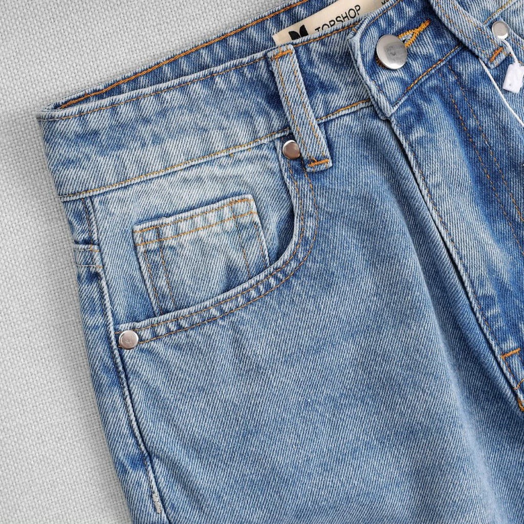 Quần Baggy Jeans Nữ Lưng Cao Xanh Wash Râu Mèo RB-02