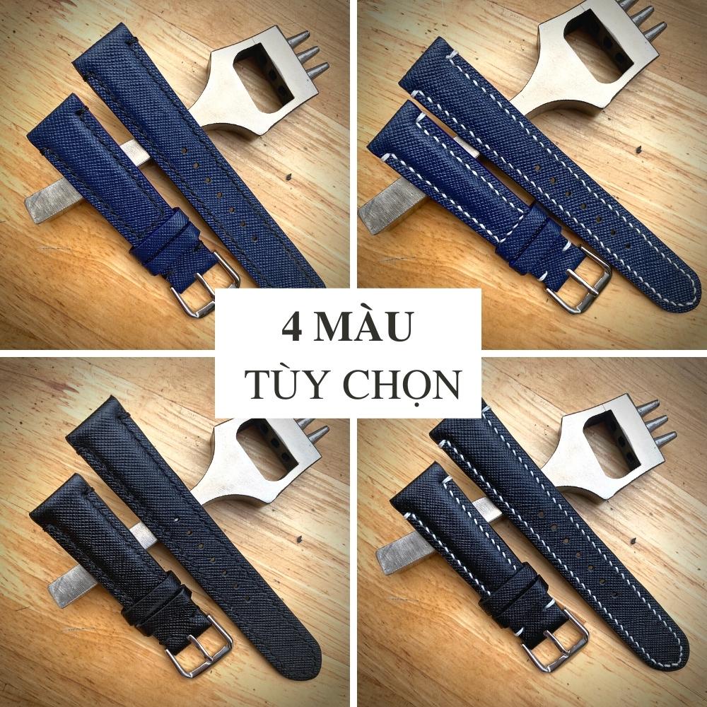 Dây đồng hồ nam da Saffiano 18mm 20mm 22mm handmade dây da đồng hồ khâu tay thủ công S30