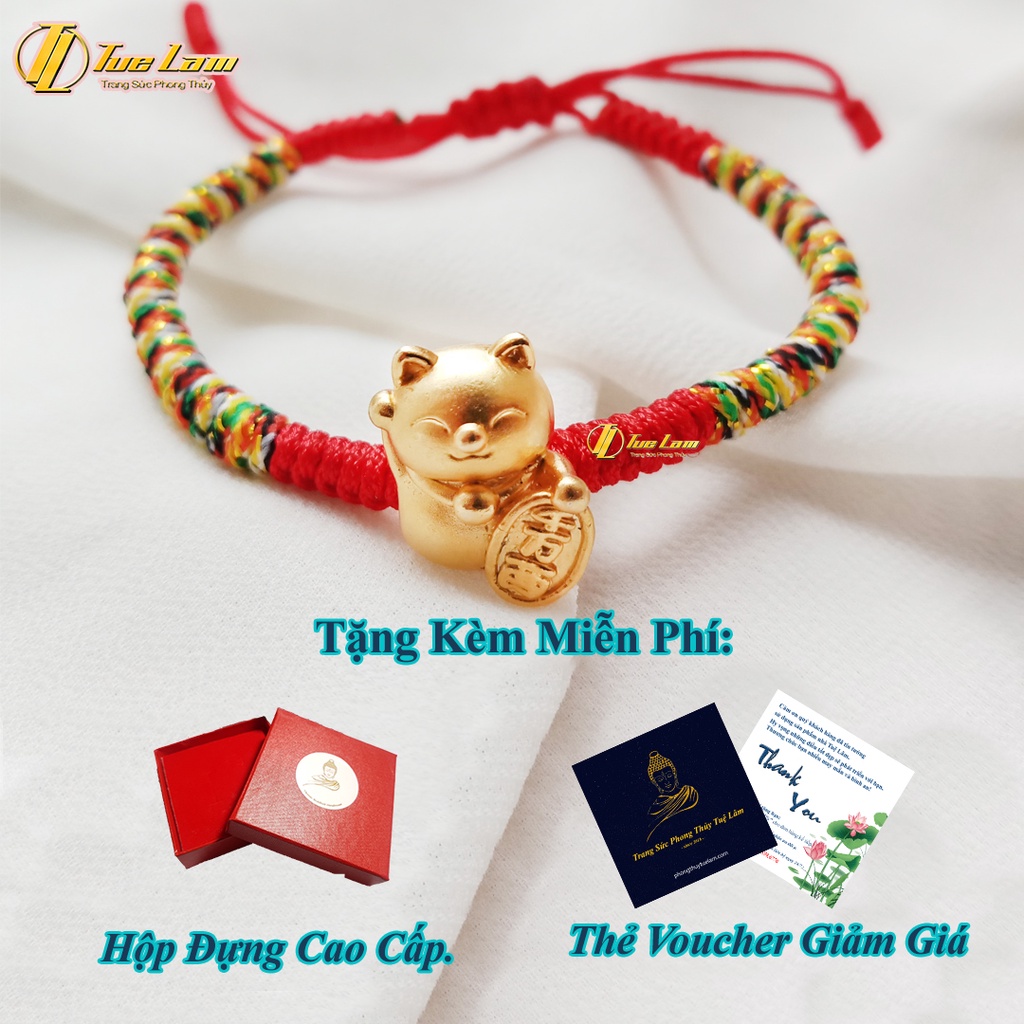 Vòng chỉ đỏ may mắn bện handmade charm mèo thần tài may mắn CB272V - Tuệ Lâm