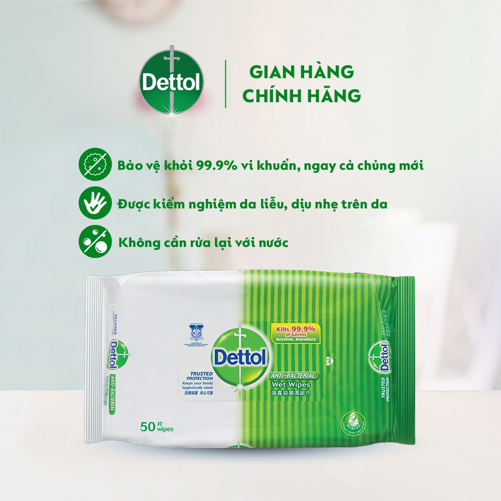 Khăn ướt Dettol kháng khuẩn 50 miếng