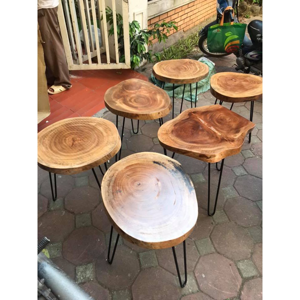 [Siêu Sale] bàn cafe gỗ nguyên tấm xà cừ chân hairpin cao 40 (D = 36 - 40 cm) HP Decor