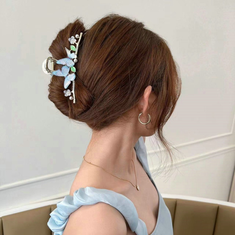 Kẹp Tóc Bướm Hồng Xanh Bằng Kim Loại Phong Cách Hàn Quốc Cho Nữ