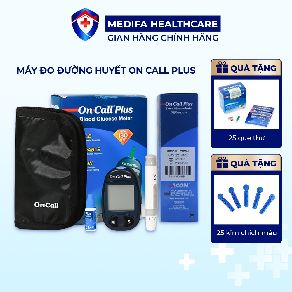 Bộ Máy Đo Đường Huyết On Call Plus Acon Biotech Mỹ Tặng Kèm 25 Que Thử & 25 Kim Lấy Máu