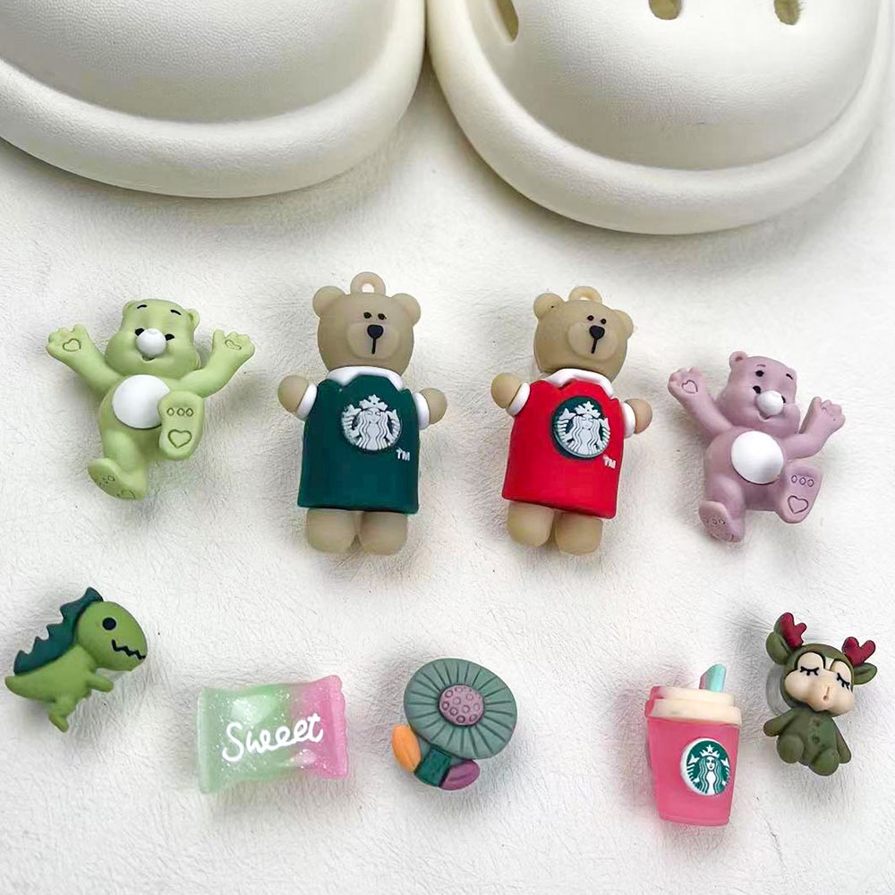 Bộ Phụ Kiện Khóa Giày Crocs Hình Gấu Hoạt Hình Ba Chiều Dễ Thương