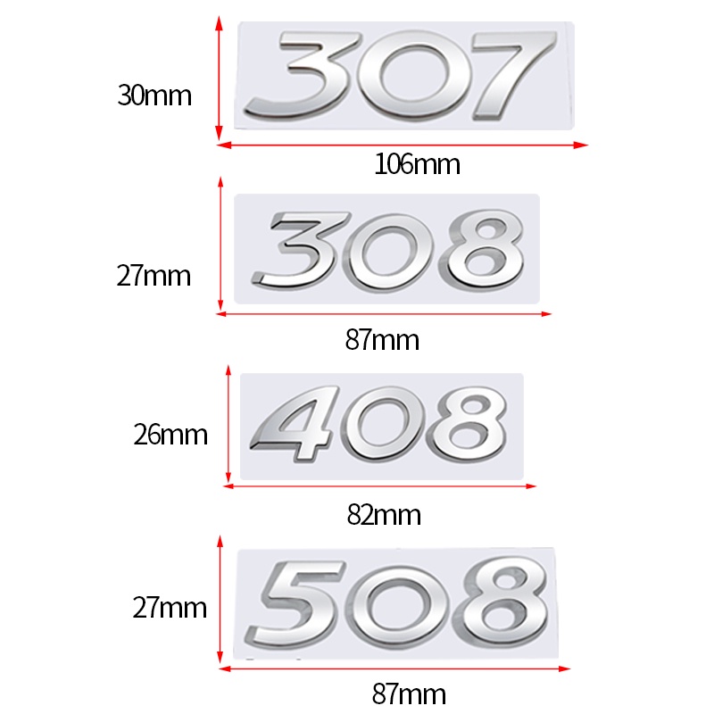 Miếng Dán Kim Loại Màu Bạc Trang Trí Xe Hơi Peugeot GT 206 207 208 301 307 308 408 508 2008 3008 4008 5008