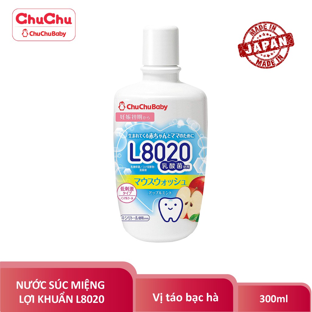 Nước súc miệng lợi khuẩn L8020 cho bé và gia đình vị táo bạc hà Chuchu Baby 300ml HSD T10.2022 chính hãng