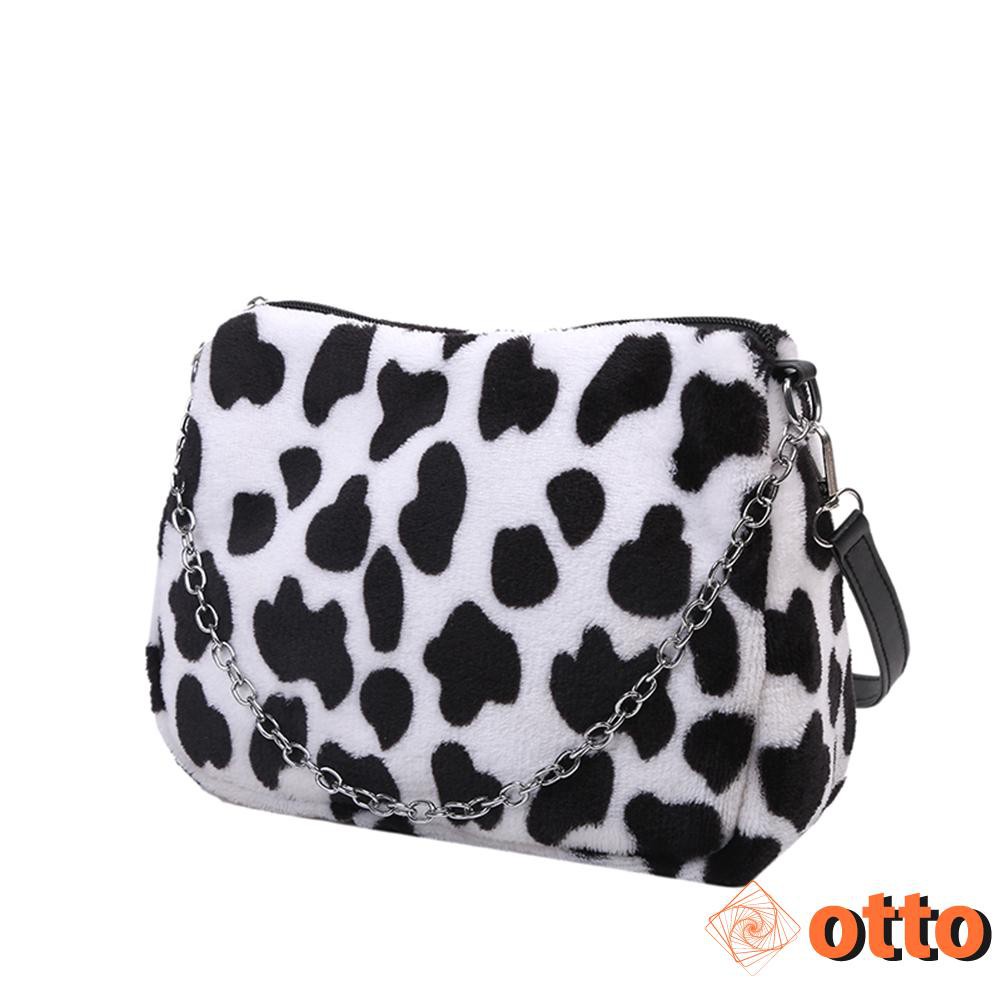 Portable Street Shoulder Chain Purse Women Cow Leopard Top-handle Bag Zipper Small Underarm Handbags