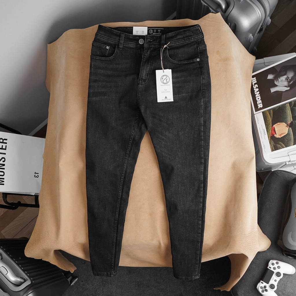 Quần jean nam đen xám form slim fit ôm dáng đẹp không bó 41