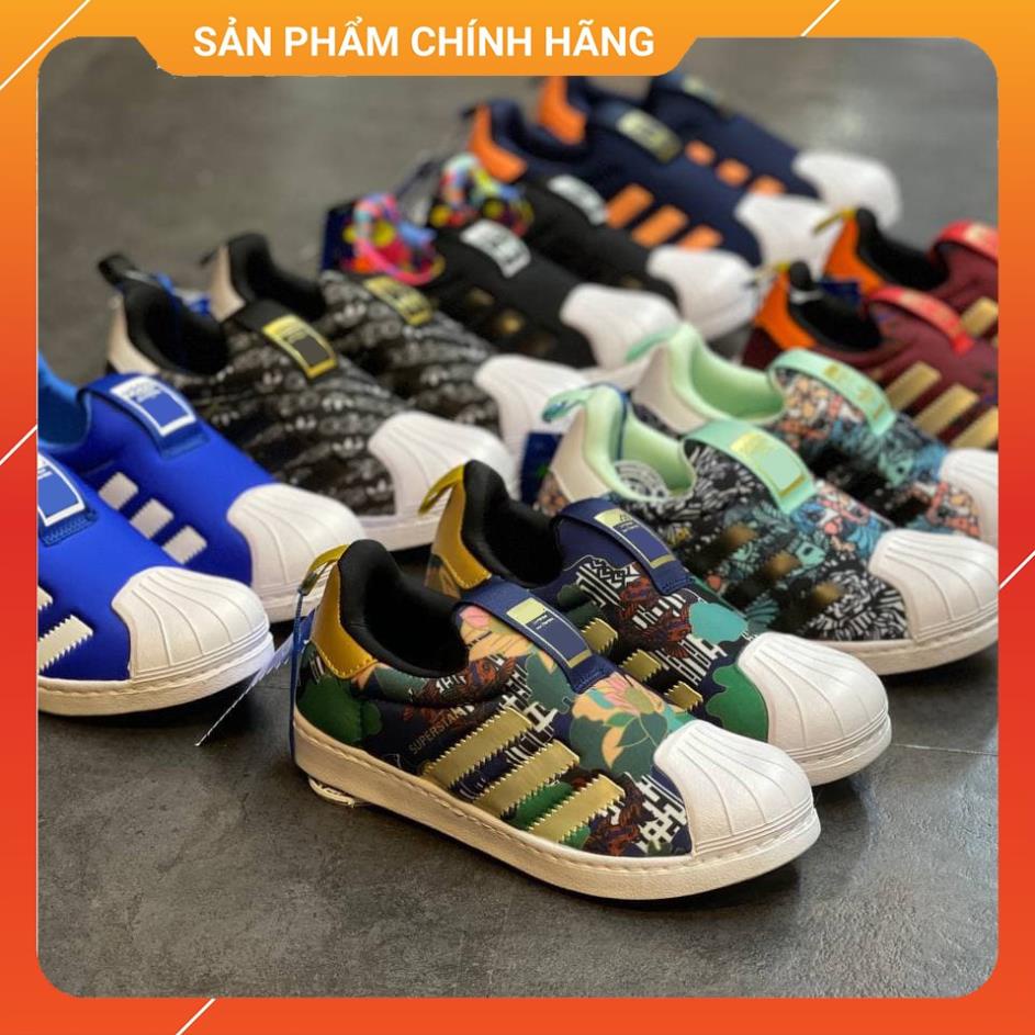 ❕ Giày Superstar Kids, Chất liệu vải dày dặn lót bông êm, Mũi thiết kế hình vỏ sò, màu sắc hoa văn sạc sỡ dễ thương