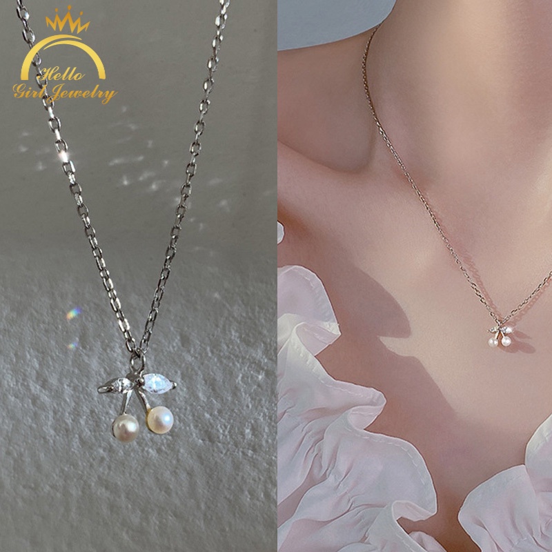 Vòng cổ Mạ Bạc 925 Hình Trái Cherry Đính Ngọc Trai Sang Trọng Cho Nữ