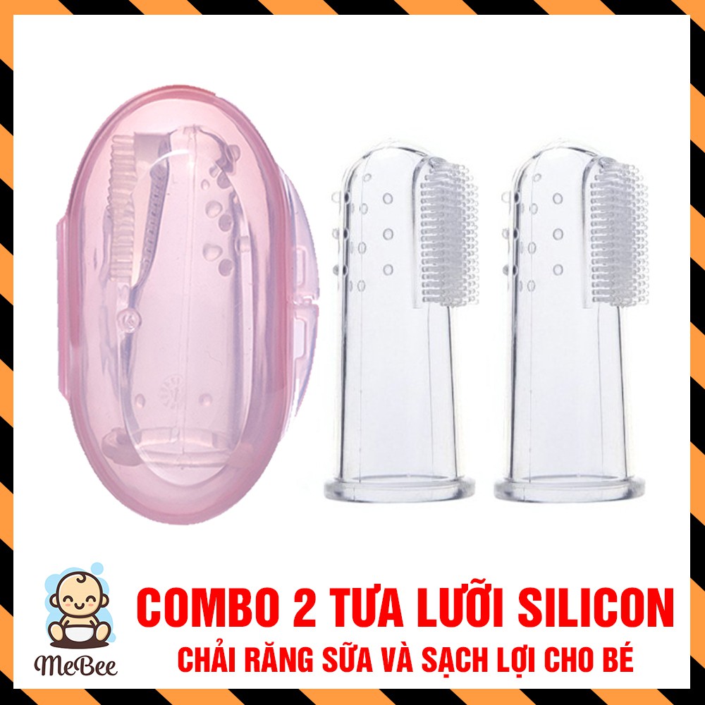 Combo 2 tưa lưỡi Silicon xỏ ngón vệ sinh răng lợi bé