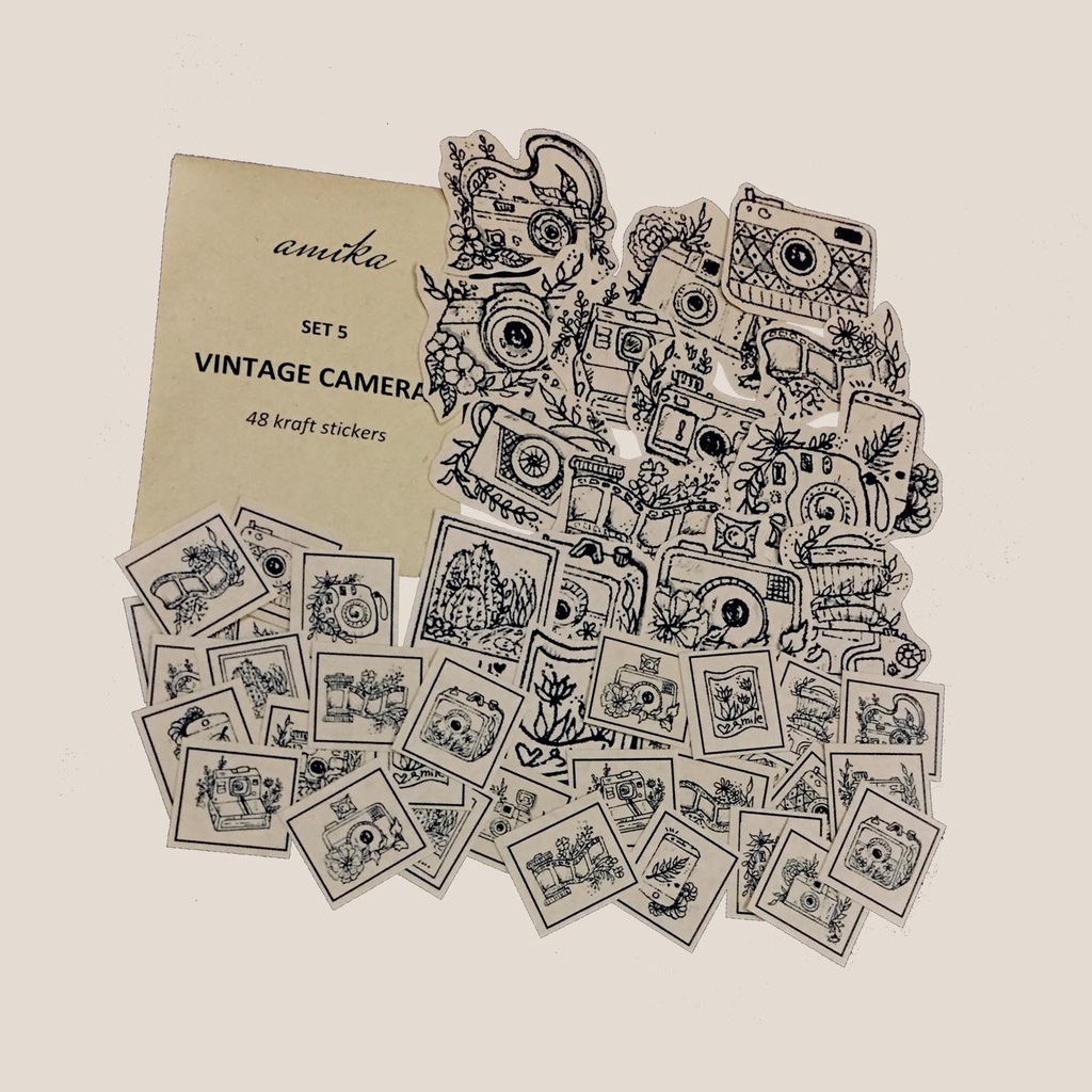 SET 5: VINTAGE CAMERA - 48 stickers họa tiết máy ảnh vintage (trang trí sổ tay, planner, bullet journal, laptop...)