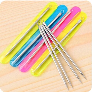 Que nặn mụn inox cao cấp 2 đầu dùng trong spa có vỏ bọc bao kèm