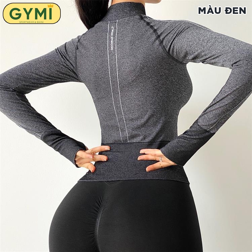 Áo khoác tập gym yoga nữ GYMI AK03 dáng croptop thể thao chất vải dệt dày dặn thoáng khí chống nắng