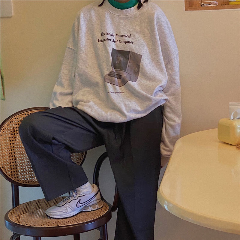 Áo Hoodie Cổ Tròn Dáng Rộng Phong Cách Hàn Quốc Thời Trang Mùa Thu Cho Nữ | BigBuy360 - bigbuy360.vn