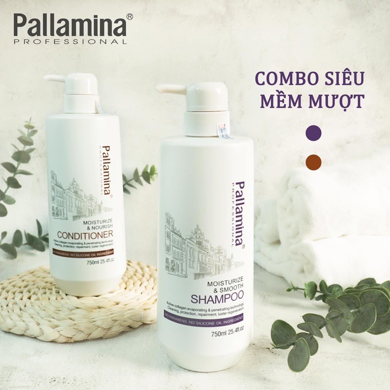 Dầu gội dầu xả keratin colagen Pallamina kiềm dầu phục hồi tóc hư tổn | Bộ dầu gội xả 750ml * 2