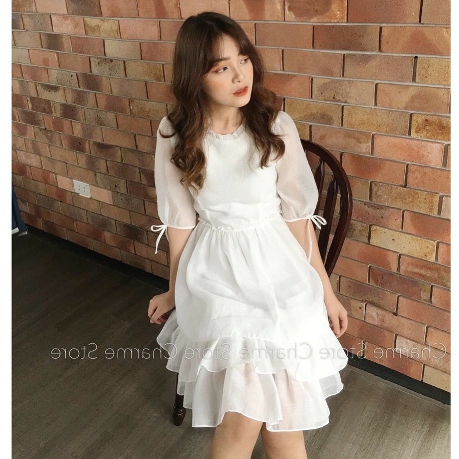 Đầm trắng dự tiệc, váy trắng dự tiệc ♥️ Váy trắng dài ♥️ Váy trắng ulzzang Hàn Quốc - NhimShop ĐN04
