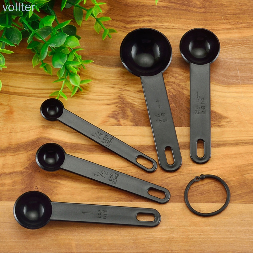 Bộ 5 muỗng đo lường làm bánh bằng nhựa màu đen
