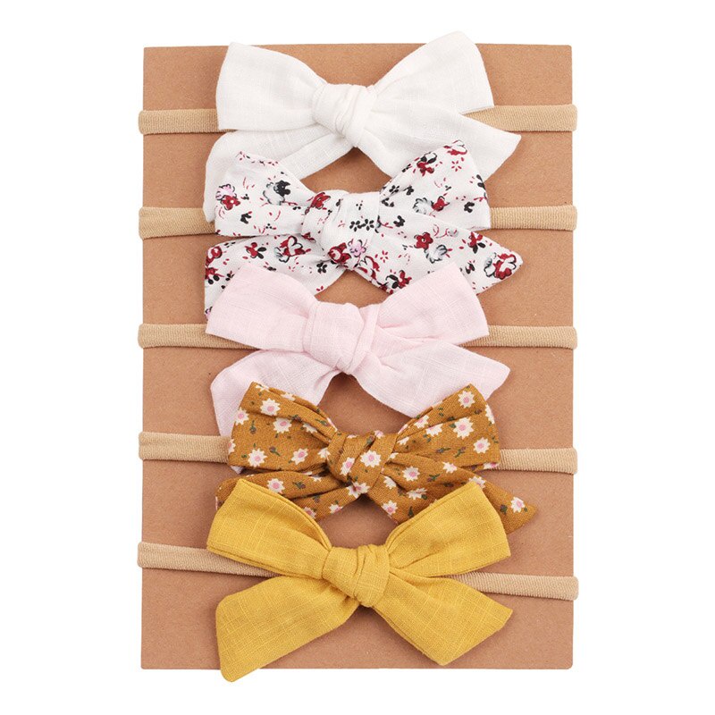 Set 5 Băng Đô Vải Lanh Mềm Mại Co Giãn Dành Cho Bé Gái Sơ Sinh