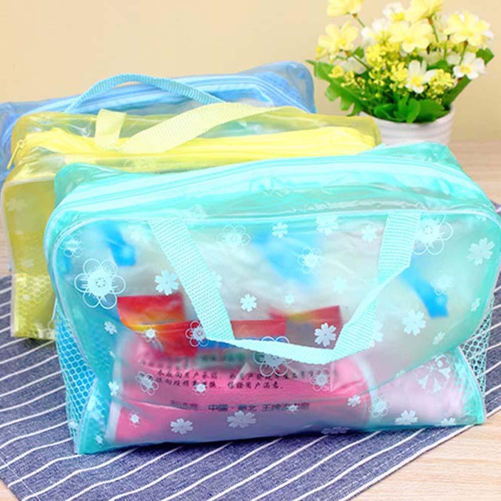 IVORY Túi Đựng Đồ Trang Điểm / Mỹ Phẩm Du Lịch Bằng PVC In Họa Tiết Hoa Có Khóa Kéo