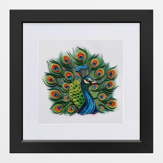 Tranh Giấy Xoắn Con Công Handmade 23x23
